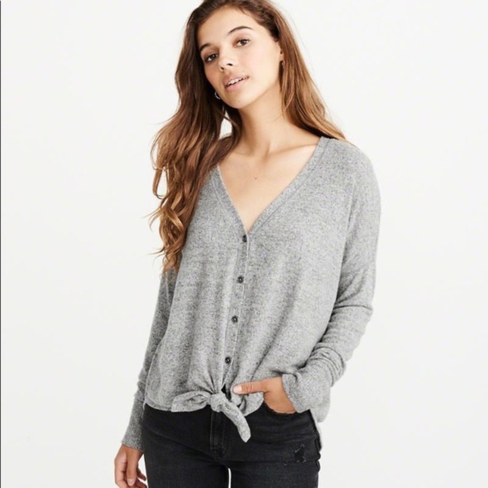 Abercrombie & Fitch Grey Tie Front Cardigan